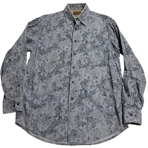 VTG St. John's Bay Corduroy Button Up Shirt Paisley Women's Size Small Blue - Picture 1 of 11